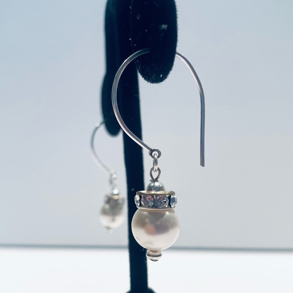 White Pearls by Swarovski & Sterling Silver Earrings - 1 3/4 Inch Drop - Picture 6 of 16